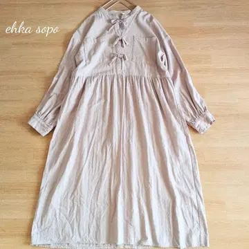 에카 소포 밴드 카라 코튼 원피스 페미닌 라이트 핑크