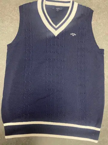 캘러웨이 골프 네이비 V넥 케이블 짜임 니트 베스트