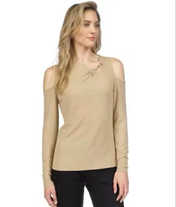 마이클코어스 컷 오프 숄더 베이지 상의