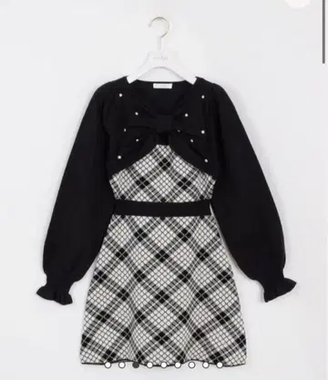 Evelyn 긴팔 체크 리본 니트