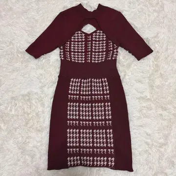 리엔다 니트 원피스 프리 사이즈 보르도 하운드투스 체크 패턴