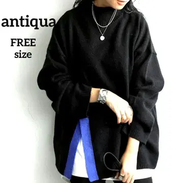 안티카 antiqua 하이넥 배색 슬릿 디자인 니트 블랙