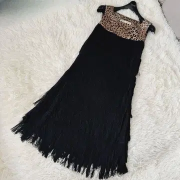 그레이스 콘티넨탈 레오파드 프린지 원피스 36 비쥬 블랙