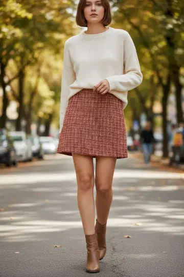 새상품 빨간색 트위드 타이트 스커트 리본 포함 F 사이즈