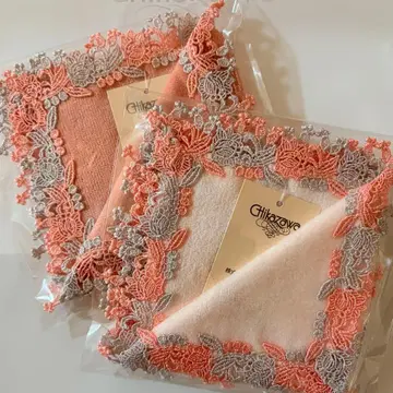 친택 레이스 새상품 로즈힙 2장 세트 핑크 피치 타월 손수건