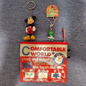 레트로 굿즈 세트 미키 키링 레트로 파우치 마리 모코린