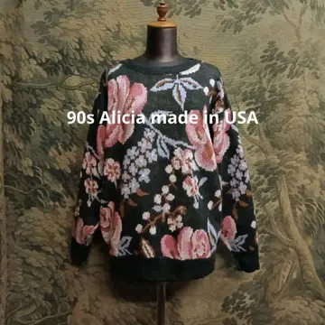 USA 90s Alicia 장미 니트 스웨터