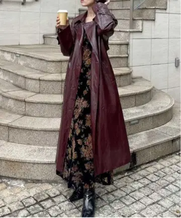 Ameri RAFFINE FAKE LEATHER TRENCH COAT