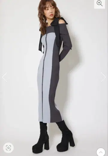 리엔다 rienda 바이컬러 오프숄더 리본 니트 원피스 미사용 새상품