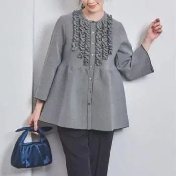 유나이티드 애로우즈 미니 프릴 자카드 가디건 페플럼