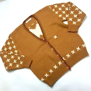 원더풀 월드 겨자색 바츠 편직 울 니트 가디건