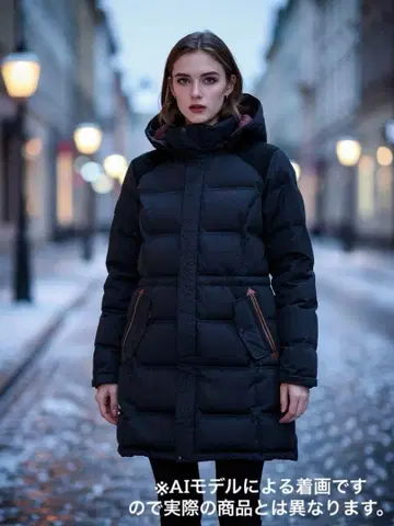 후드 부착 롱 기장 다운 자켓 블랙