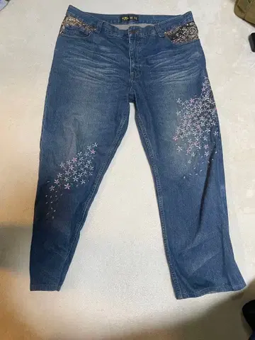 마사유키 자수 데님 팬츠 벚꽃 패턴