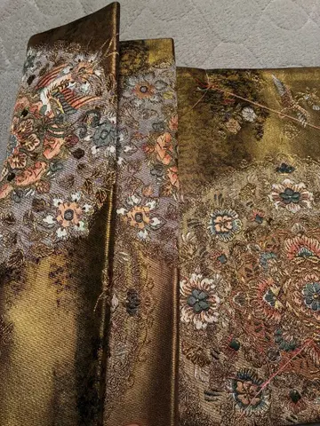 골드 컬러 꽃무늬 후쿠로 오비