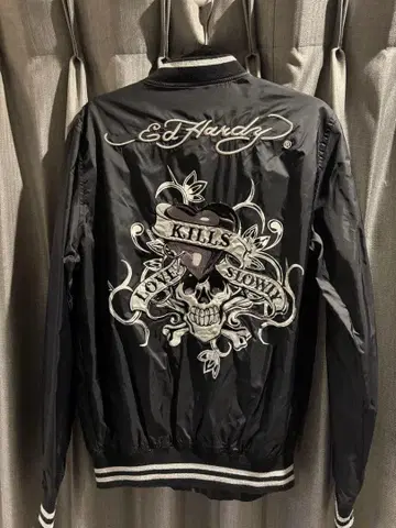 Ed Hardy 스컬 자수 바시티 자켓 M 블랙