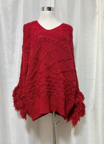 ROGER&RAW 프린지 달린 빨간색 니트 스웨터