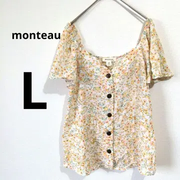 monteau [ L ] 꽃무늬 올 패턴 블라우스 반팔 오렌지 핑크