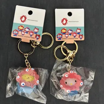 입체 마스코트 클리어 컬러 키링 헬로키티 폼폼푸딩 2개 세트