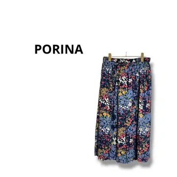 [PORINA] 꽃무늬 플레어 스커트 넉넉한 허리밴딩 면 파랑