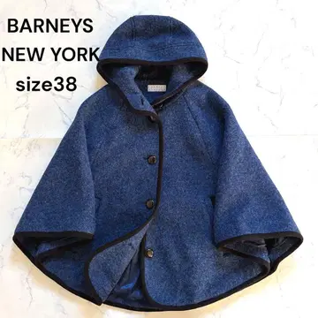 BARNEYS NEW YORK 후드 부착 판초 코트 두툼 네이비