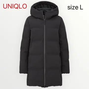 유니클로 UNIQLO 심리스 다운 롱 코트 블랙 L 후드 블랙