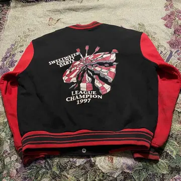 90s 프룻 오브 더 룸 바시티 자켓 블랙 레드