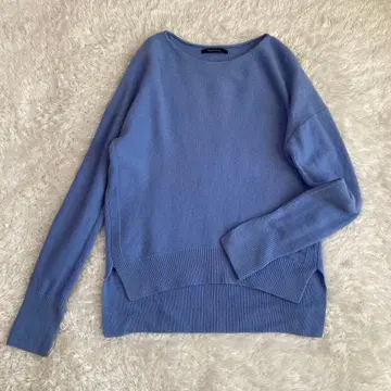 맥피 캐시미어 혼방 보트넥 긴팔 니트 스웨터 S 블루