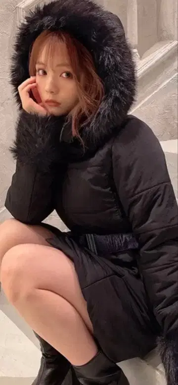 GRL 벨트 포함 퍼 다운 코트 M 사이즈