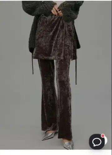 미사용 다크 퍼플 벨벳 플레어 팬츠