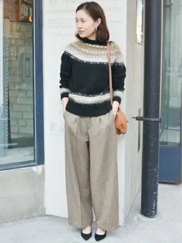 SLOBE IENA 워셔블 트위드 와이드 팬츠 브라운 36