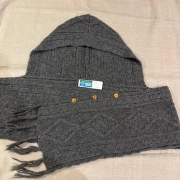 후드 부착 니트 머플러 그레이