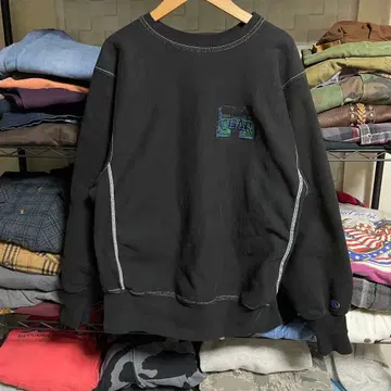 90s 챔피온 리버스 위브 후염 블랙 크루넥 L 표기