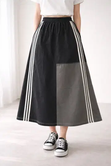 스트라이프 패치워크 롱 스커트