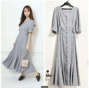 Apuweiser-riche 작은 꽃 프린트 원피스 라이트 블루