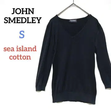 존스메들리 씨 아일랜드 코튼 니트 V넥 얇은 소재 영국제 블랙
