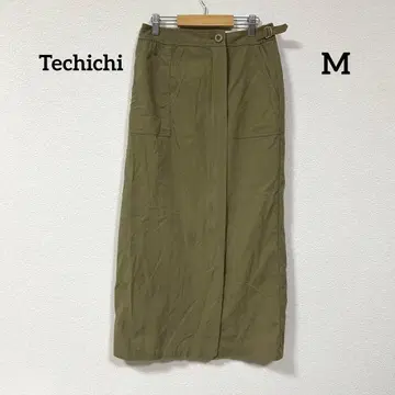 Techichi 카키 맥시 타이트 스커트 앞면 포켓 허리 벨트