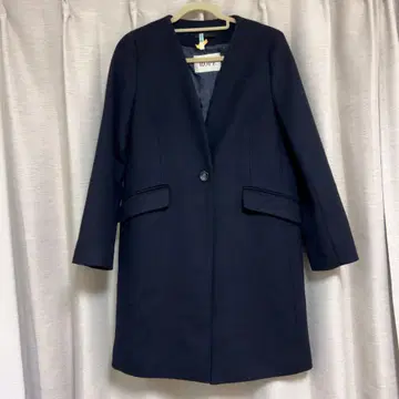 ROPE 노카라 롱 코트 네이비