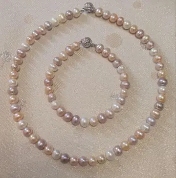 담수 진주 목걸이 7.5-8.0mm 멀티 컬러 펄 팔찌 세트