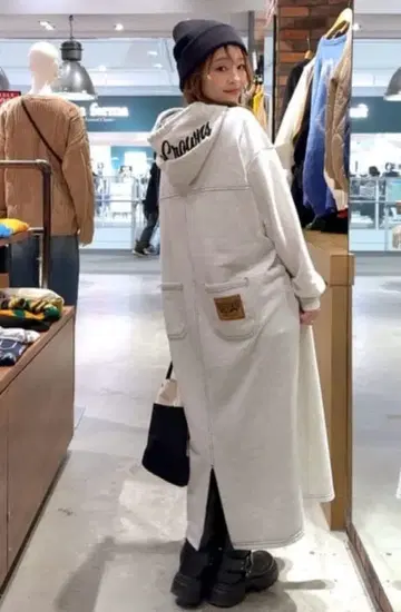 로데오 크라운 RCS 컬러 스티치 후드티 원피스 그레이 롱 원피스