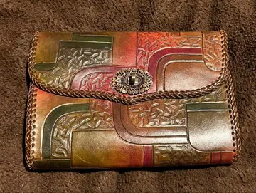 쇼와 레트로 앤티크 일본풍 패턴 엠보 가죽 클러치백