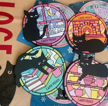 [ 4종 세트 ] CAFFE VELOCE 벨로체 블랙 고양이 러버 코스터