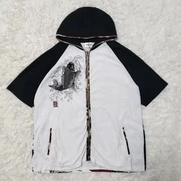 [ 고품질 ] 카라쿠리타마시이 후디 일본풍 패턴 잉어 반팔 빅 사이즈