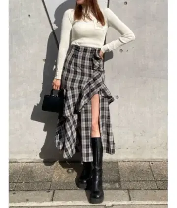 rienda 체크 프릴 슬릿 스코트 숏팬츠