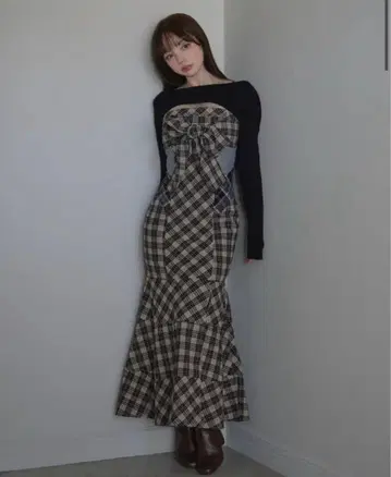 andmary juni 체크 드레스 베이지