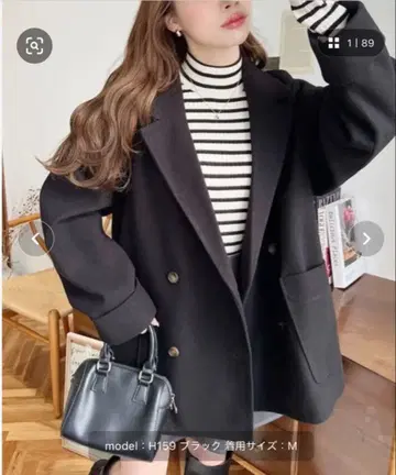 니트 멜톤 루즈 실루엣 더블 테일러드 자켓 블랙 M