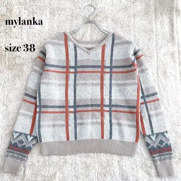 mylanka 체크 무늬 V넥 스웨터 베이지 사이즈 38