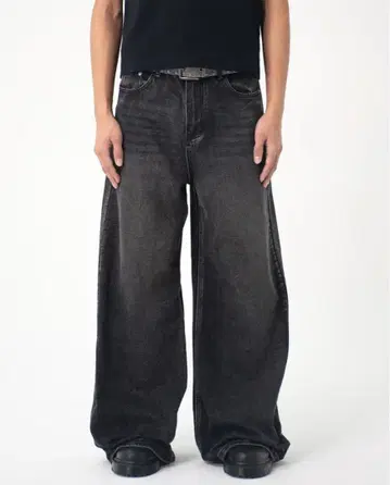 Asapmode 크리스드 워시드 와이드 데님 팬츠