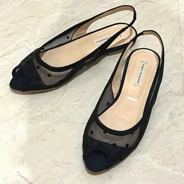 FABIO RUSCONI 블랙 도트 무늬 오픈토 36 23cm