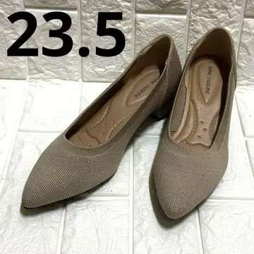 앙코키누 니트 펌프스 베이지 메쉬 낮은 힐 펌프스 청키