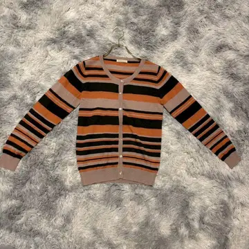 [테치치] (M) 보더 무늬 가디건 울 사용 캐주얼 크루넥